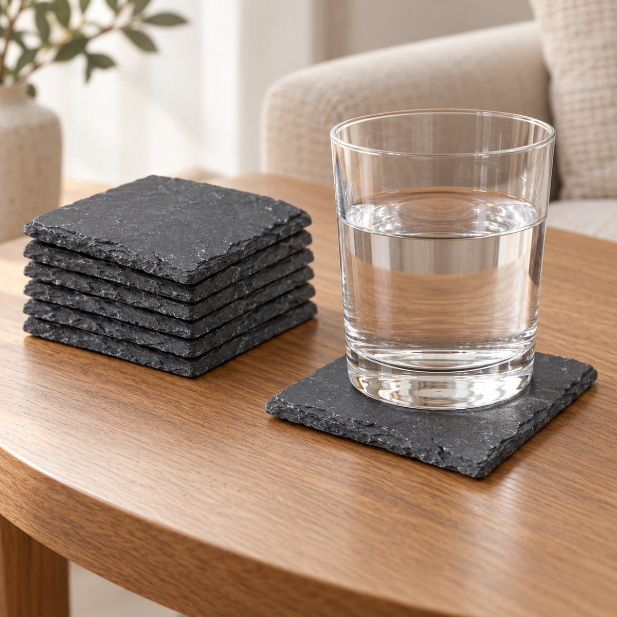 Natural Slate Coaster Set lifestyle view